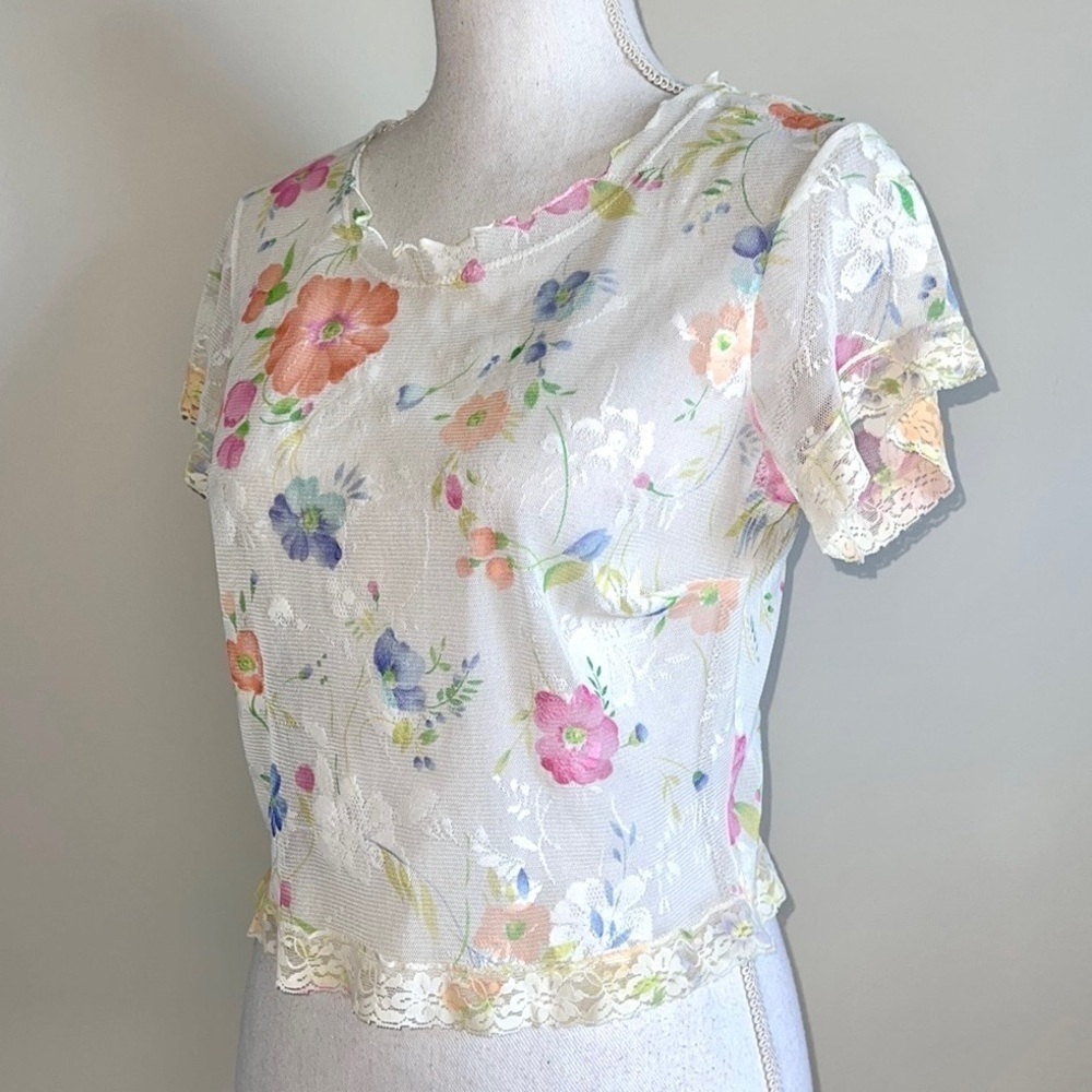 Vintage Victoria’s Secret Mesh and Lace Crop Top - Picture 1 of 5